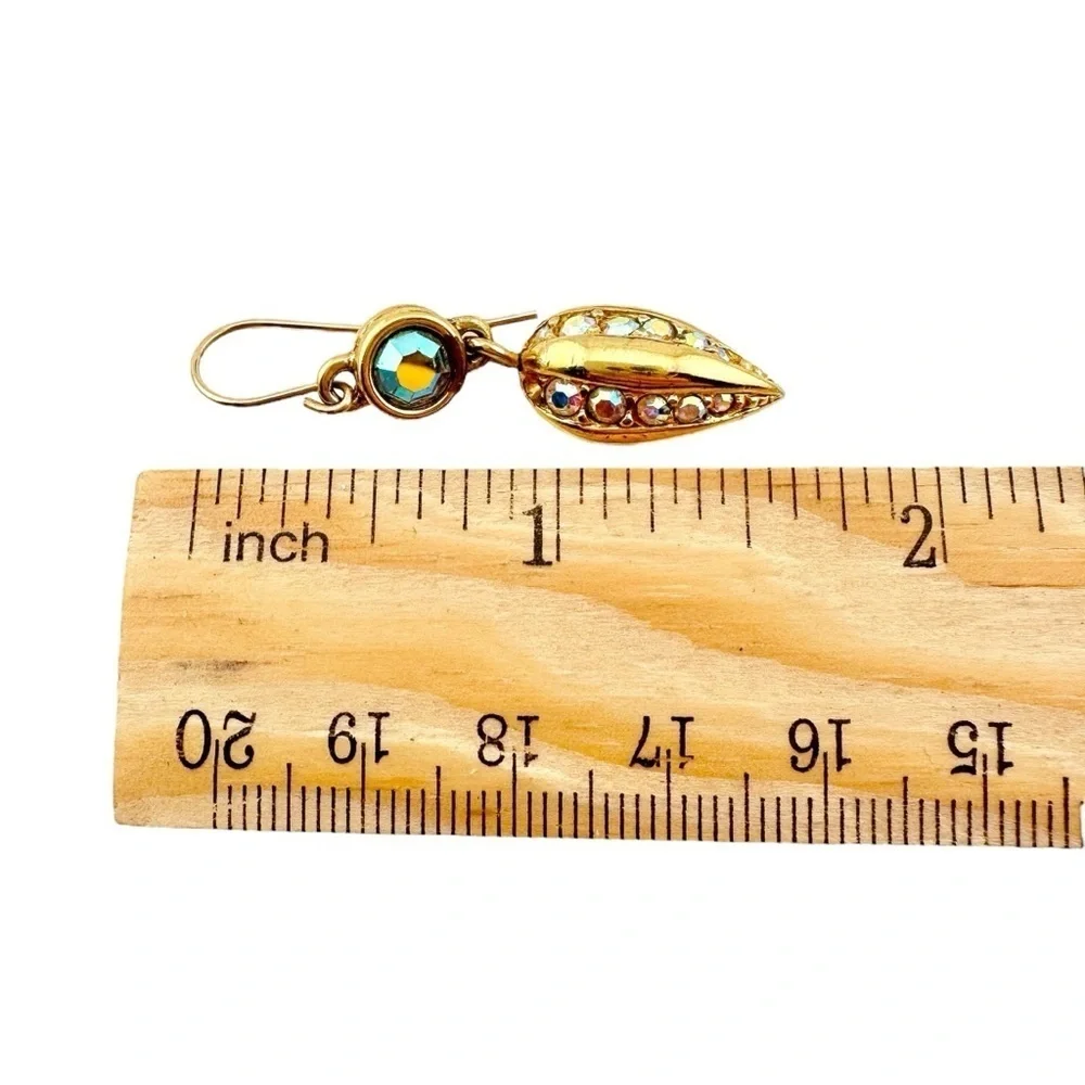 Vintage Swarovski Earrings, Iridescent Gold and Blue Drop Crystals